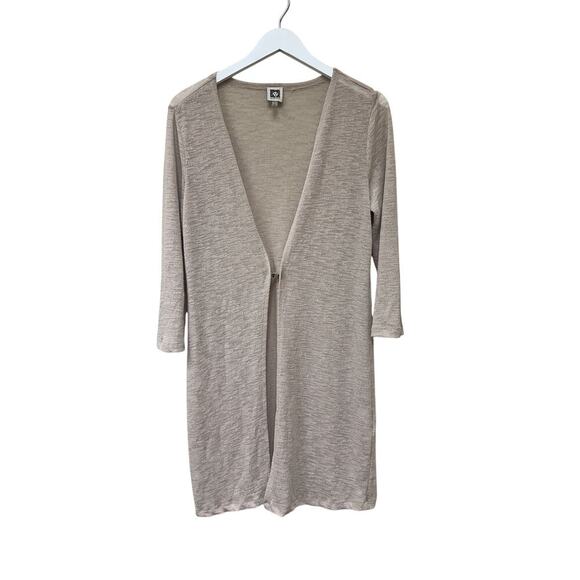 Anne Klein Small Tan 3/4 Sleeve Travel Boho Knit Cardigan Sweater Fall Layering - Picture 1 of 11